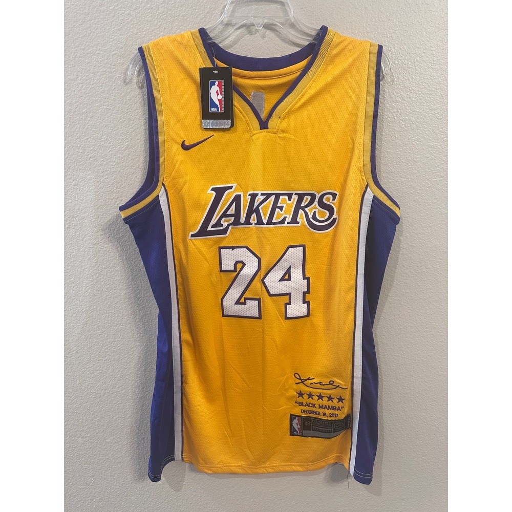 Nike Kobe Bryant Lakers Jersey 24 Black Mamba NBA Authentics Gold Mens